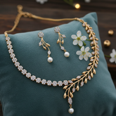 Floral Vine Diamond & Pearl Necklace Set