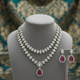 Elegant Ruby Drop Diamond Necklace Set