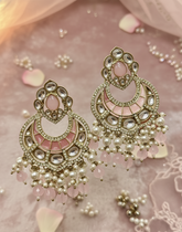 Royal Rose Quartz Kundan Chandbali Earrings
