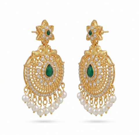 GIVA Regal Chandbali Earrings with Emerald Accents