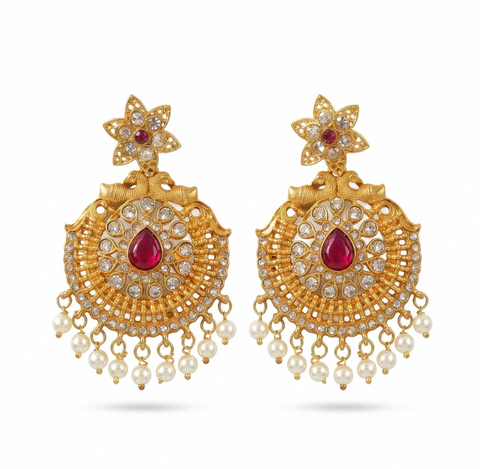 GIVA Regal Chandbali Earrings with Ruby Accents