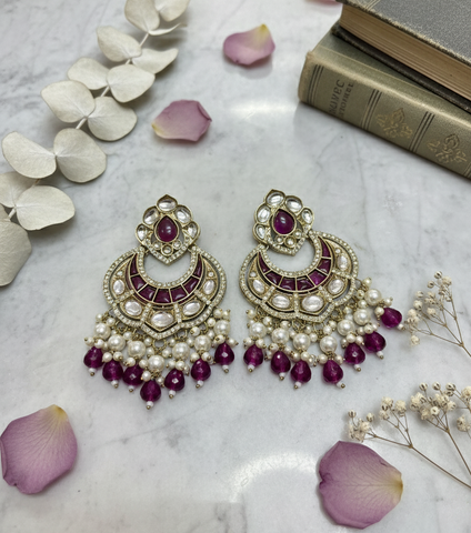 GIVA Royal Amethyst Kundan Chandbali Earrings