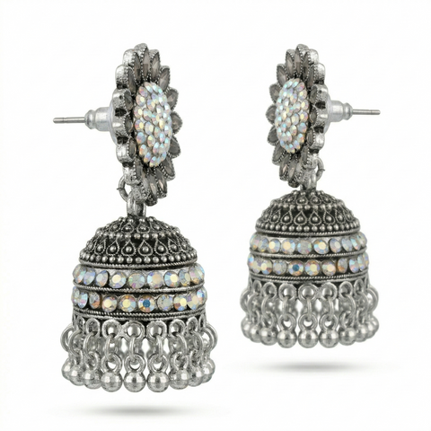 GIVA Oxidized Silver Sunflower Jhumka Earrings