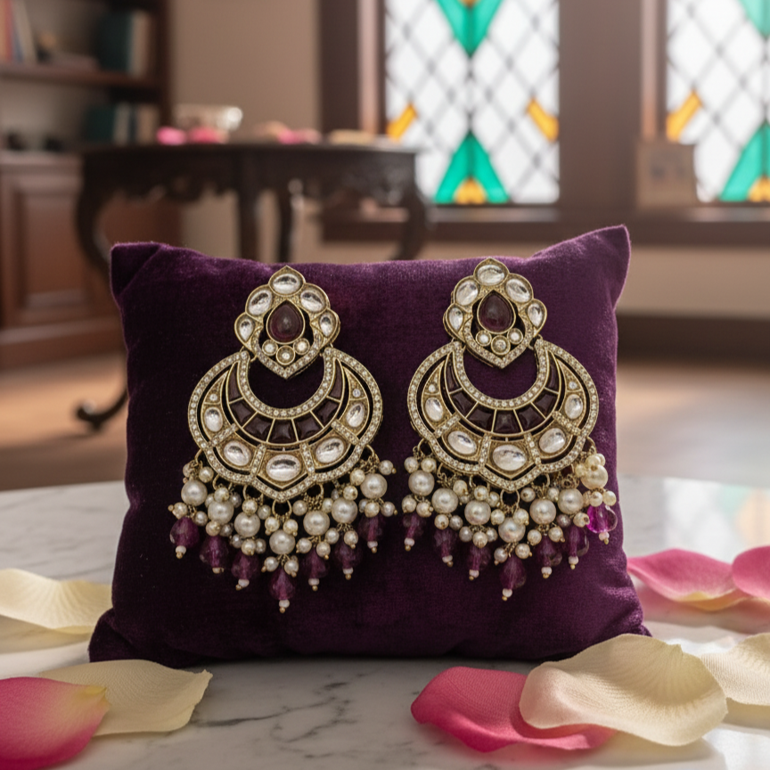 GIVA Royal Amethyst Kundan Chandbali Earrings