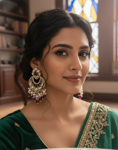 GIVA Royal Amethyst Kundan Chandbali Earrings