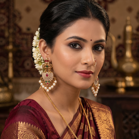 Royal Antique Pearl Chandbali Earrings